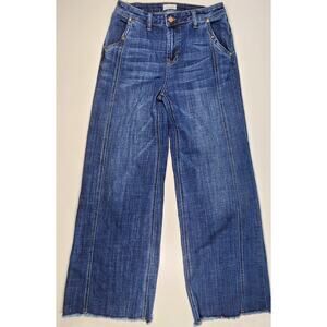 Hint of Blu Wide Leg Jeans Raw Hem High Rise Denim 28